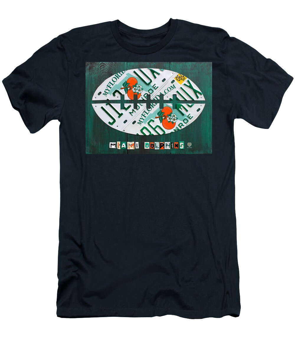 Miami Dolphins Football Recycled License Plate Art Design Turnpike T-Shirt