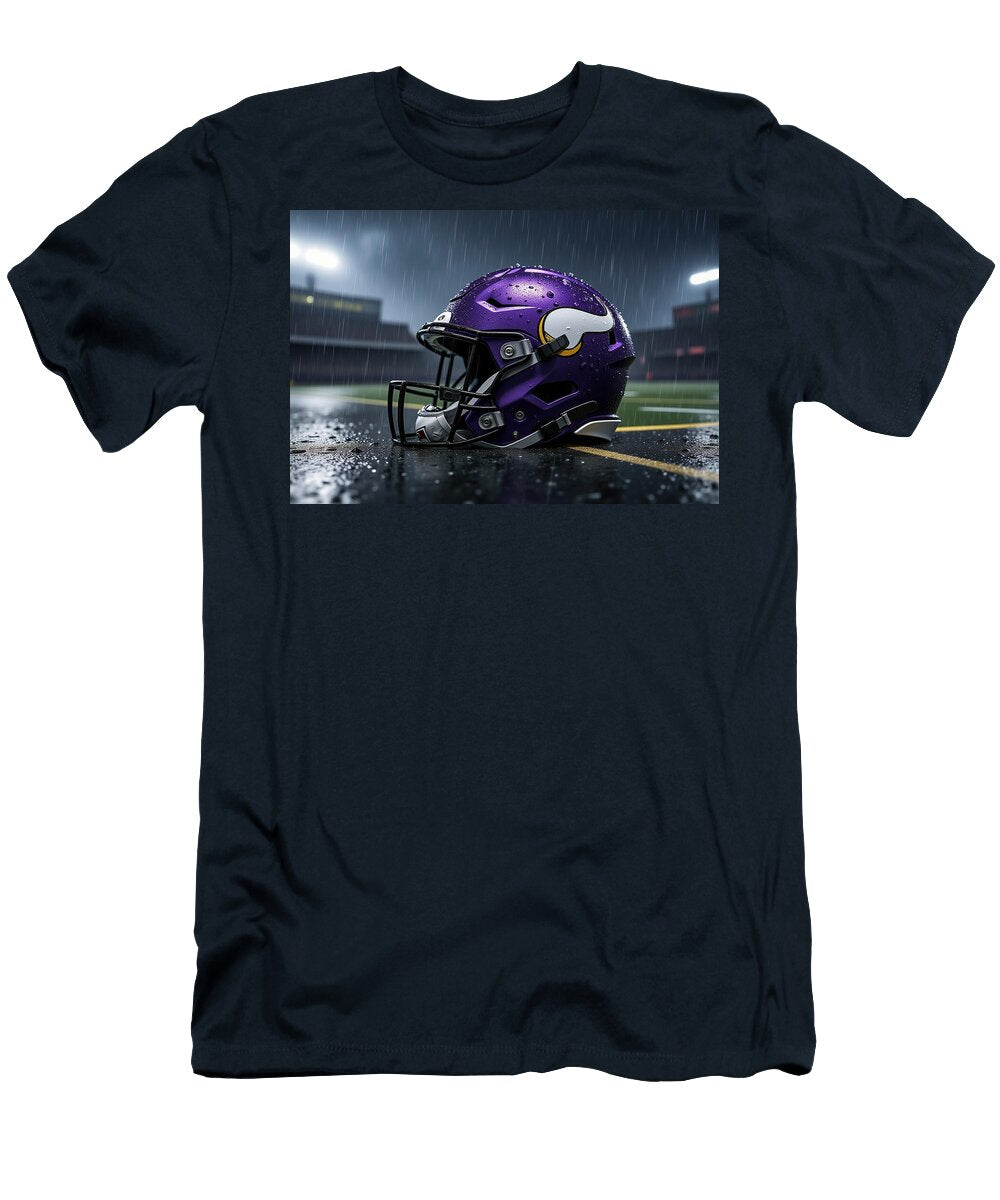 Minnesota Vikings Football Helmet in the Rain Kevin Walker and Pixel Reverie T-Shirt