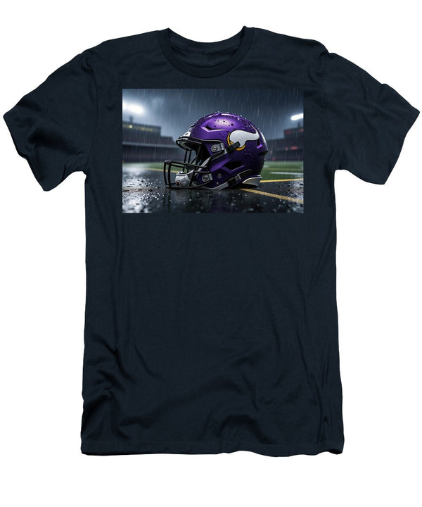 Minnesota Vikings Football Helmet in the Rain Kevin Walker and Pixel Reverie T-Shirt