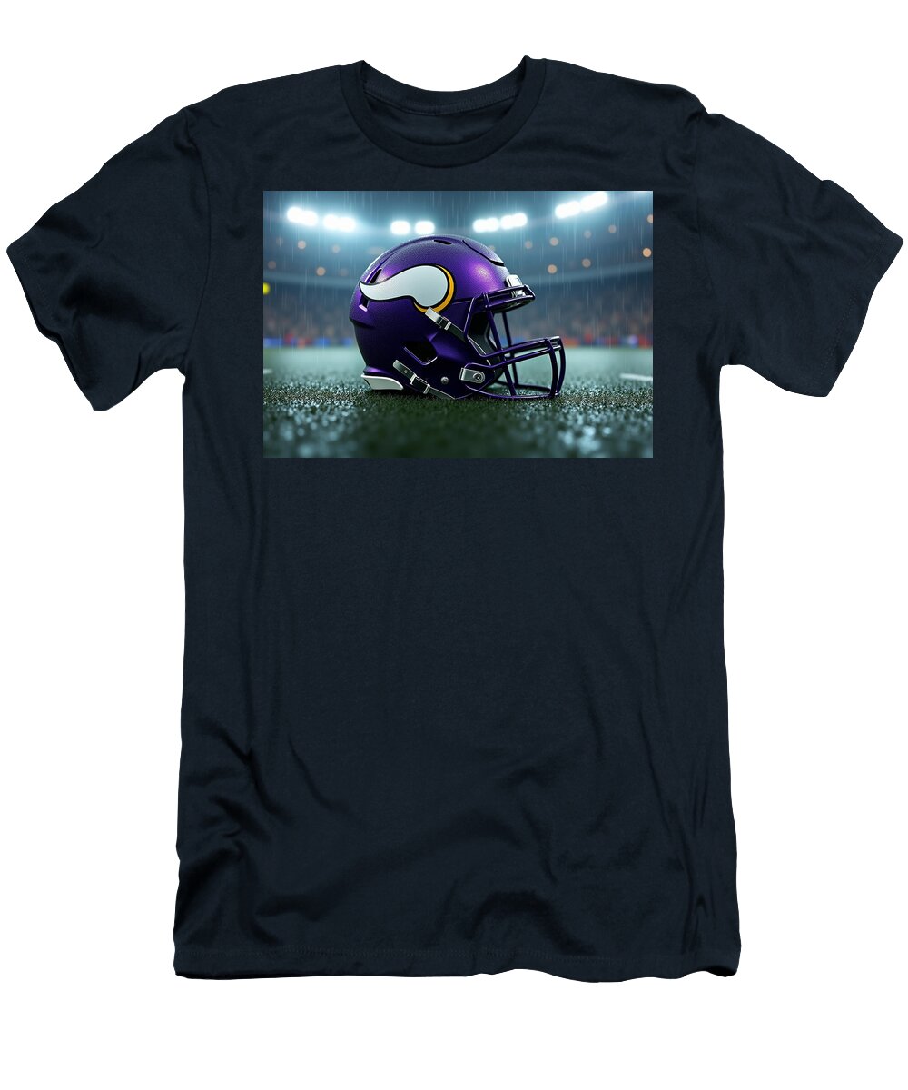 Minnesota Vikings Football Helmet on Field Kevin Walker and Pixel Reverie T-Shirt