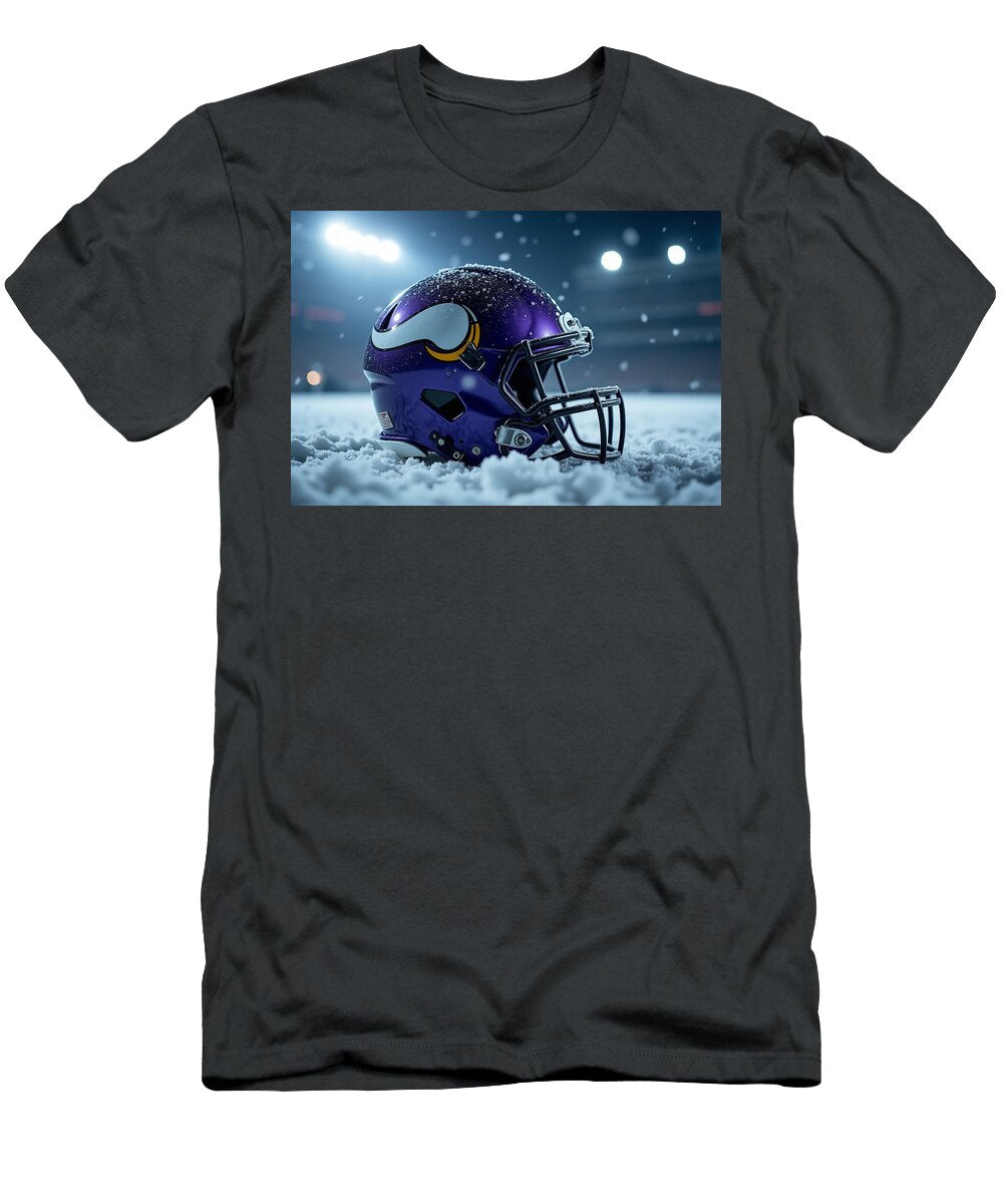 Minnesota Vikings Snow Covered Football Helmet Kevin Walker and Pixel Reverie T-Shirt