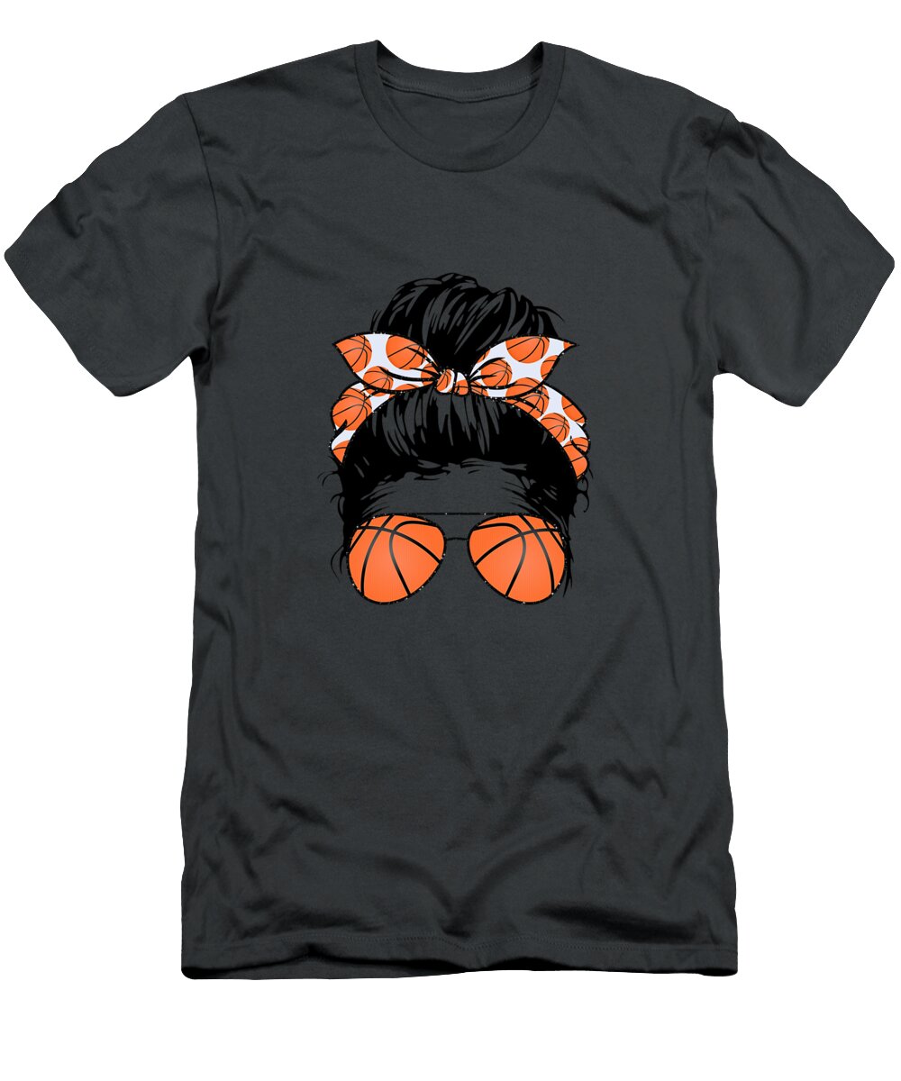 Mom Messy Bun Aviator Glasses Basketball Mother Life Amar Beth T-Shirt