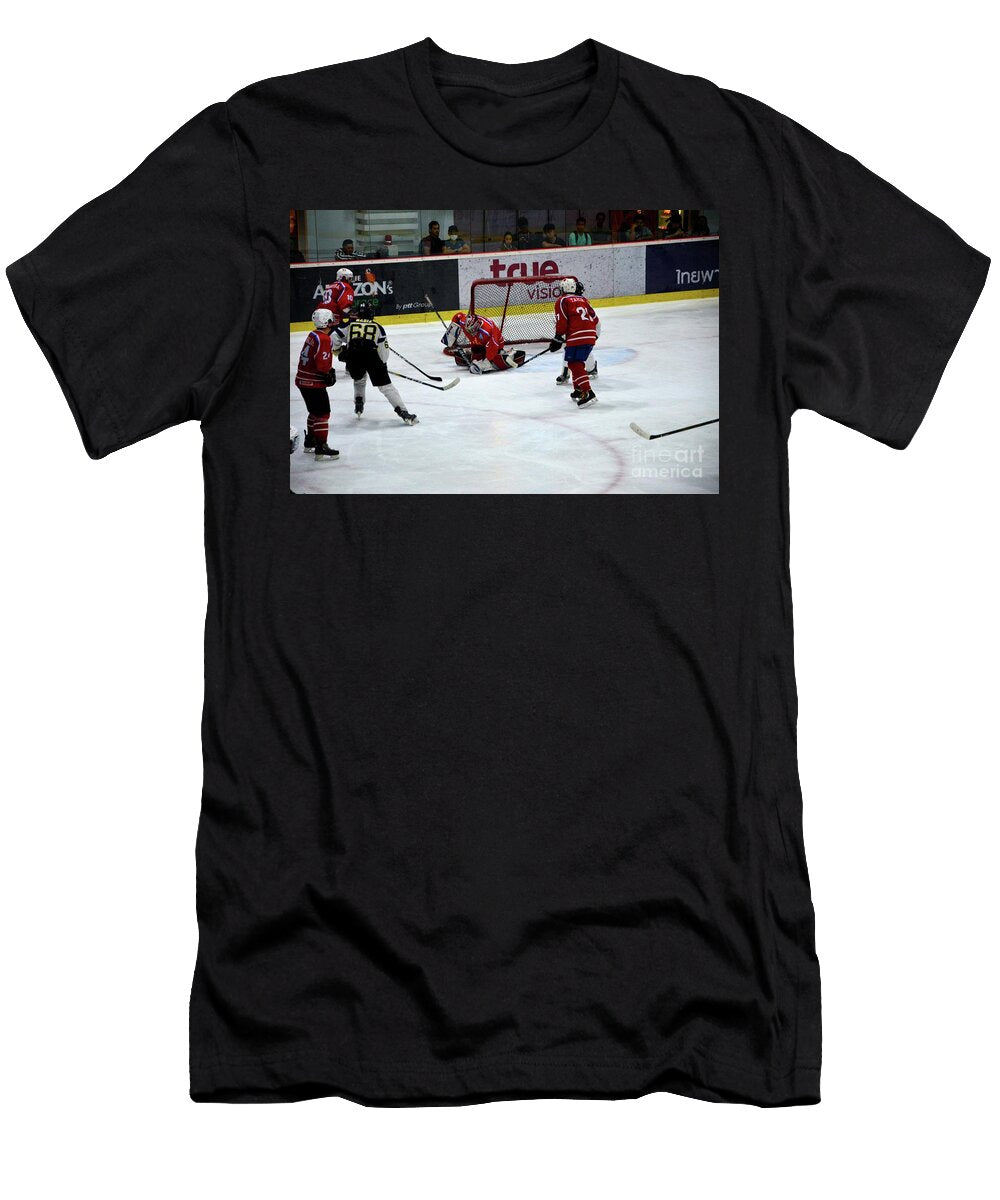 Mongolia Team Players Defend Goal Vs Malaysia in Ice Hockey Match in Rink Bangkok Thailand Imran Ahmed T-Shirt
