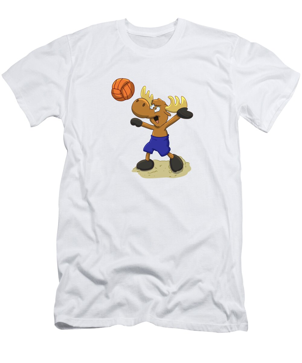 Moose Playing Volleyball Cartoon Johnnie Art T-Shirt