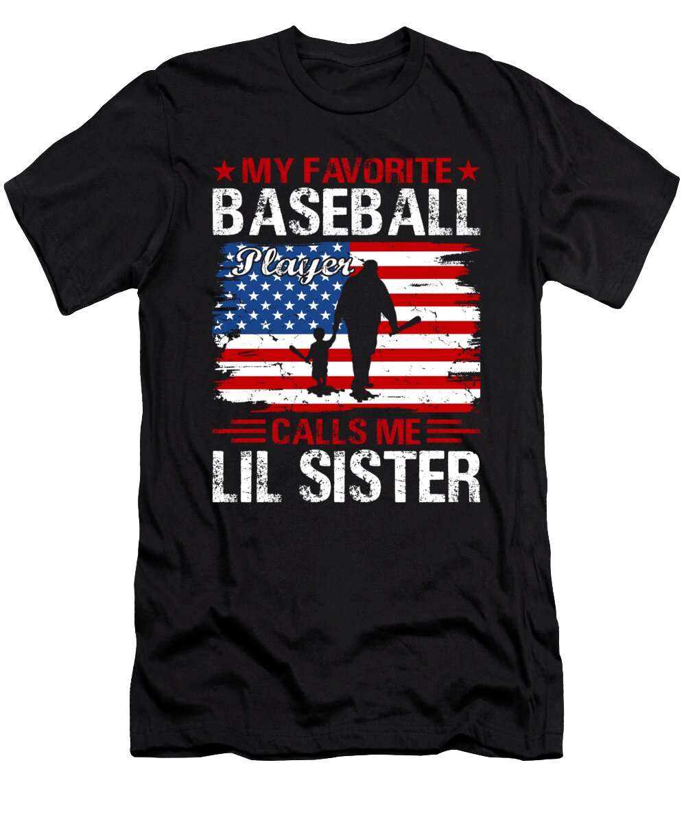 My Favorite Baseball Catcher Calls Me Lil Sister Baseball USA Flag Dh Bubble T-Shirt