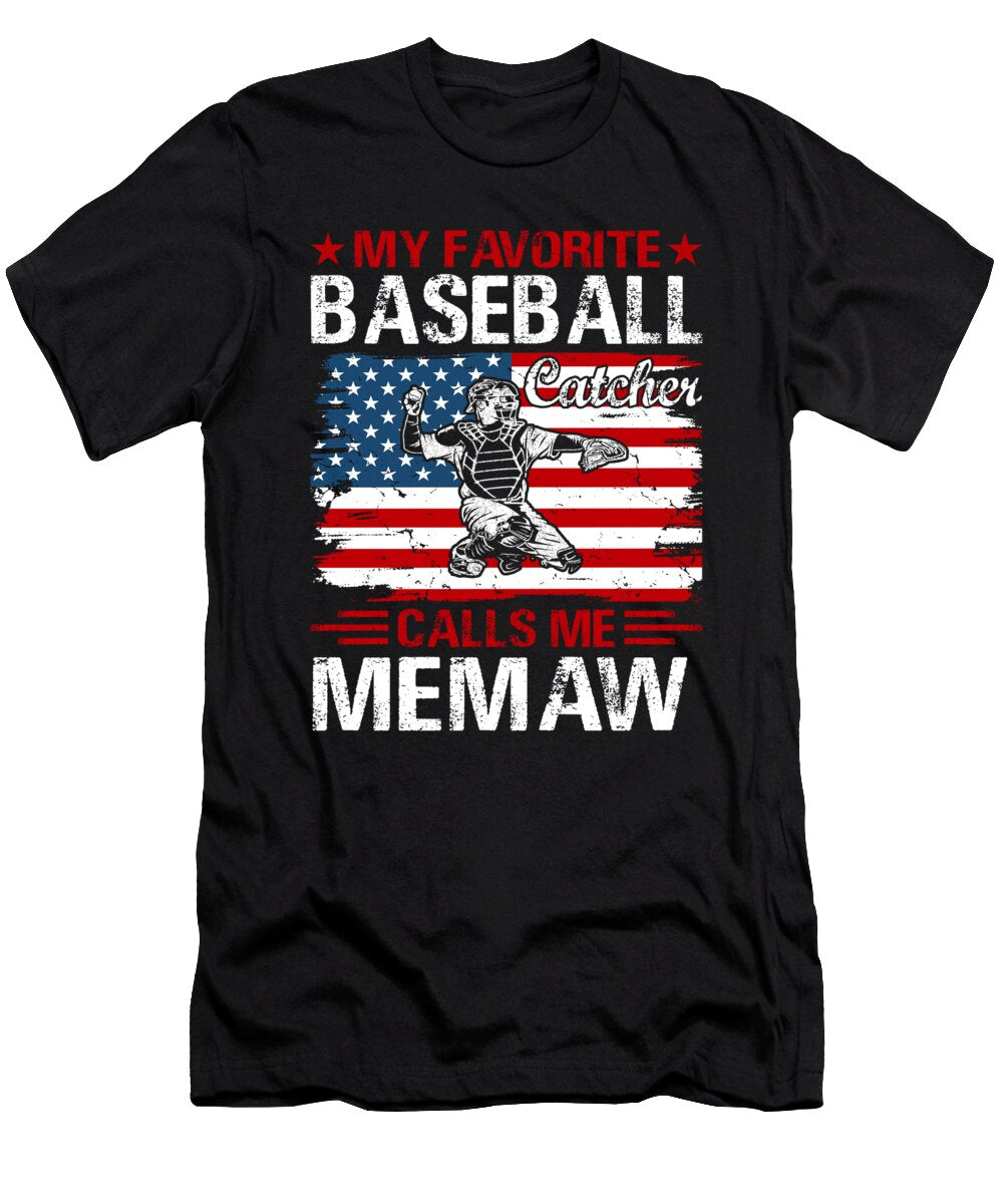My Favorite Baseball Catcher Calls Me Memaw Baseball USA Flag Dhbubble T-Shirt