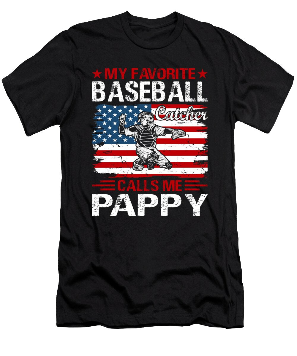 My Favorite Baseball Catcher Calls Me Pappy Baseball USA Flag Dhbubble T-Shirt