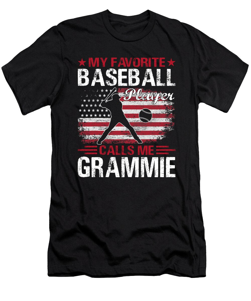 My Favorite Baseball Player Calls Me Grammie Baseball USA Flag Dhbubble T-Shirt