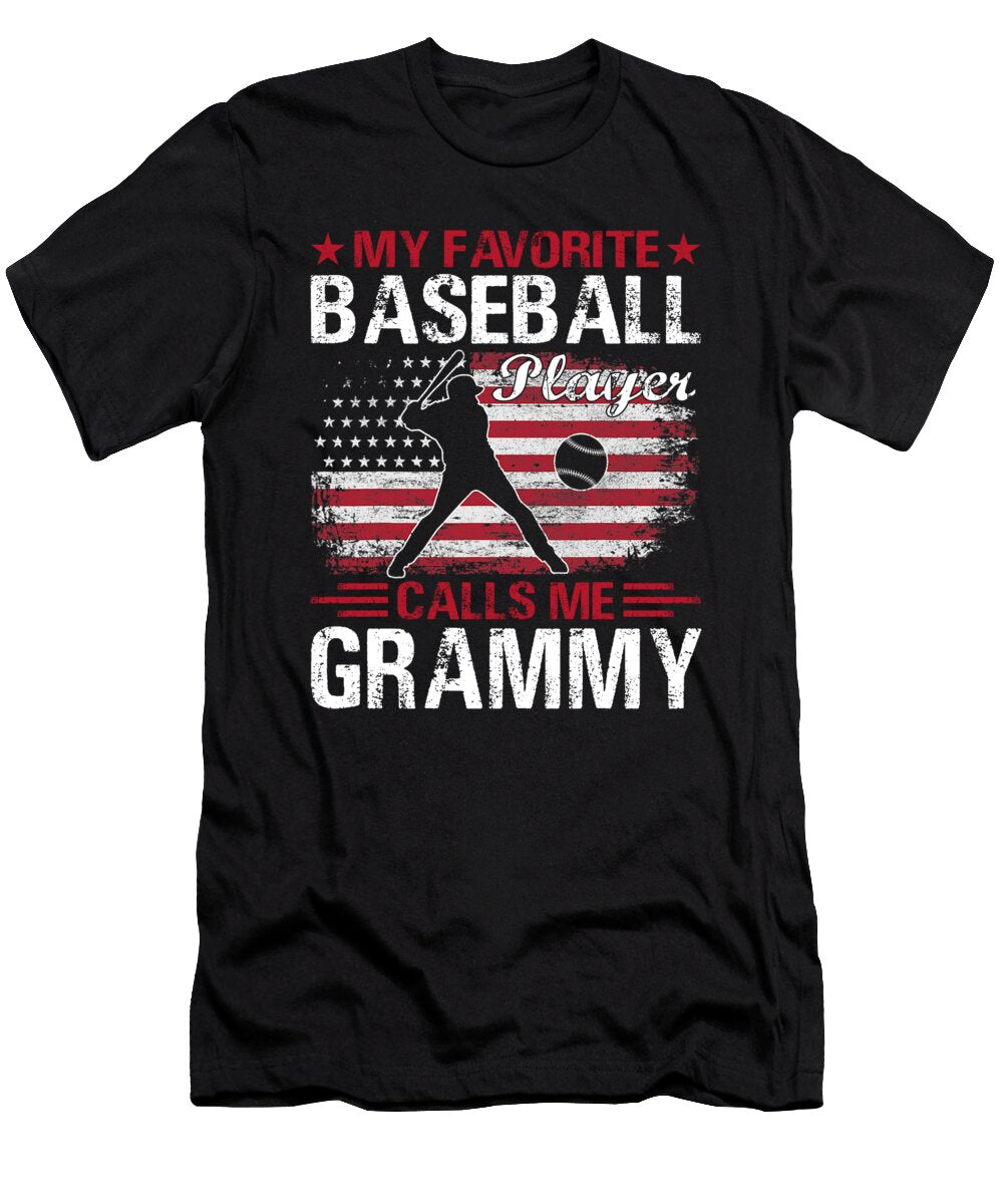 My Favorite Baseball Player Calls Me Grammy Baseball USA Flag Dhbubble T-Shirt