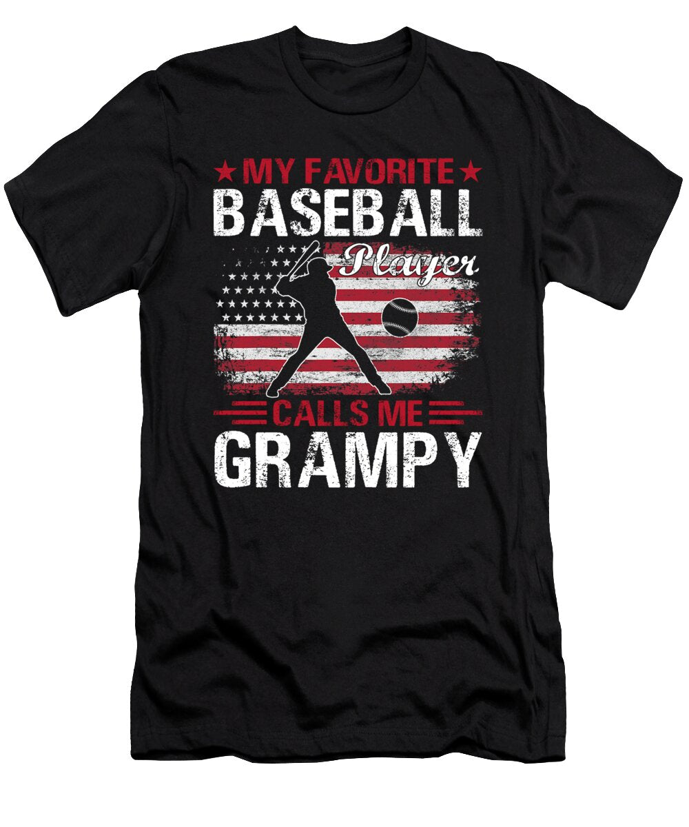 My Favorite Baseball Player Calls Me Grampy Baseball USA Flag Dhbubble T-Shirt