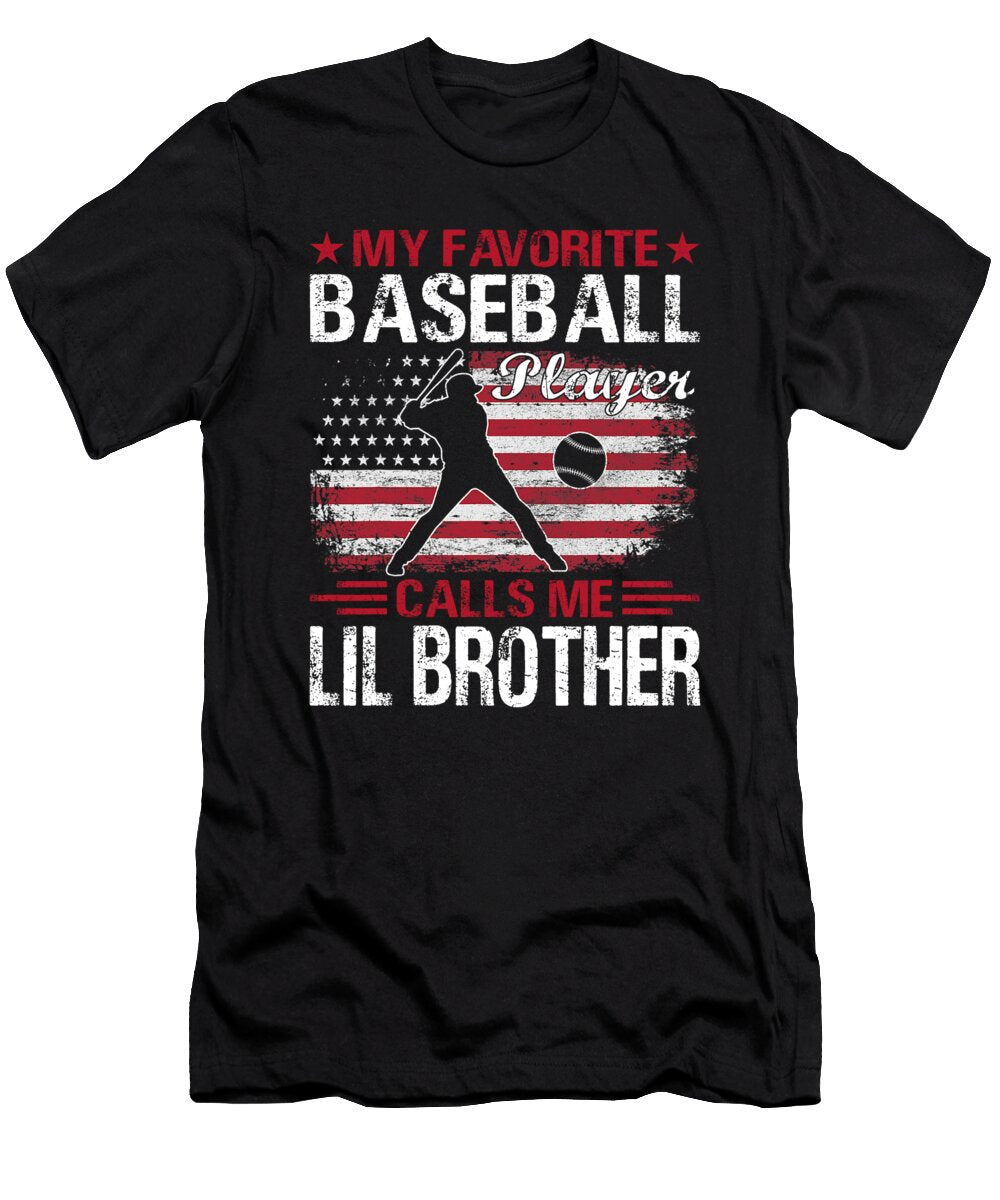 My Favorite Baseball Player Calls Me Lil Brother Baseball USA Flag Dhbubble T-Shirt