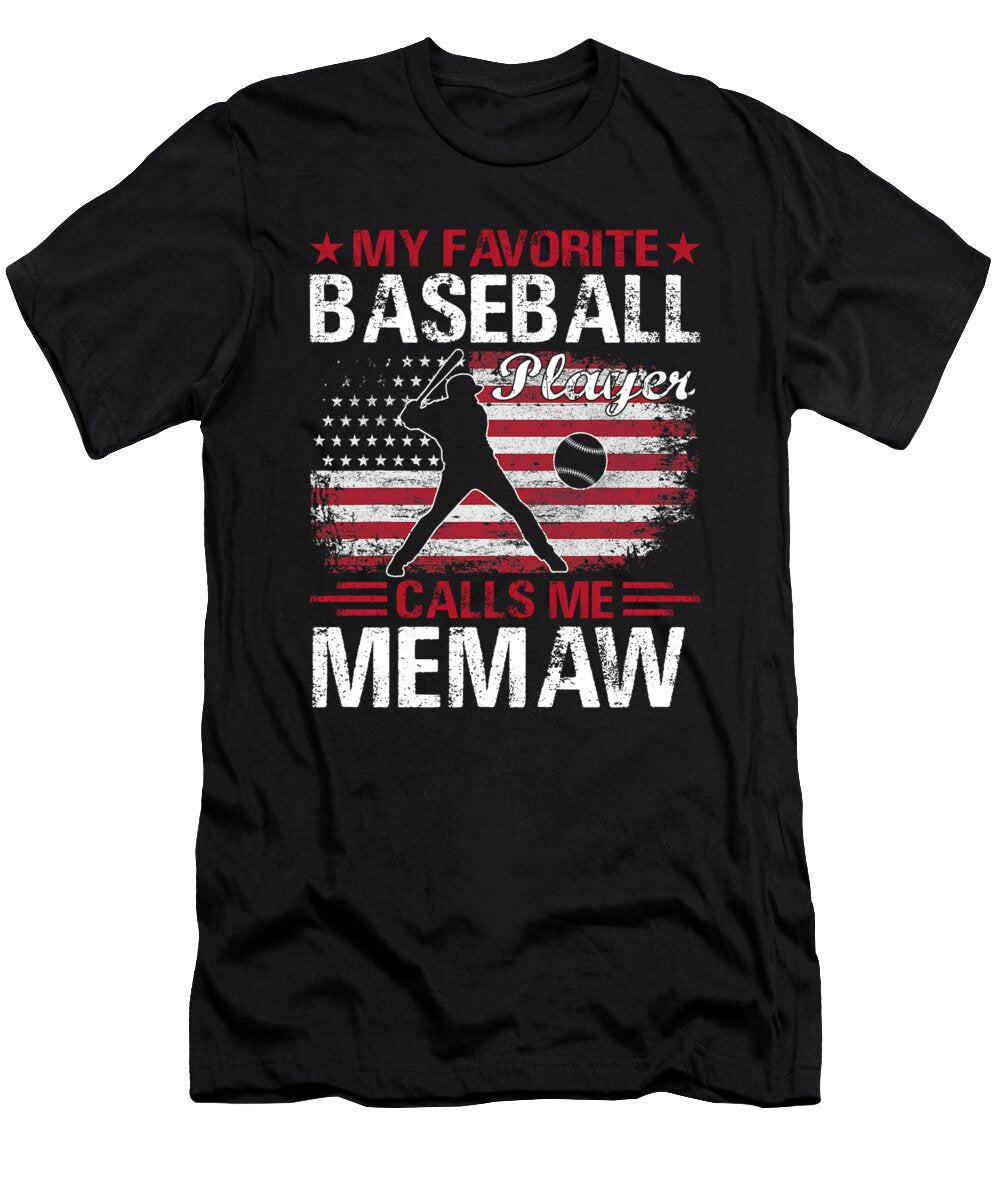 My Favorite Baseball Player Calls Me Memaw Baseball USA Flag Dhbubble T-Shirt