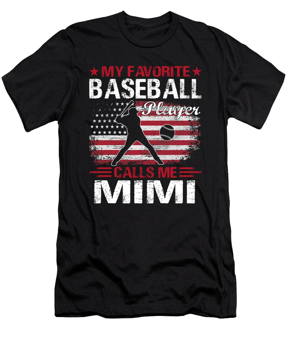 My Favorite Baseball Player Calls Me Mimi Baseball USA Flag Dhbubble T-Shirt