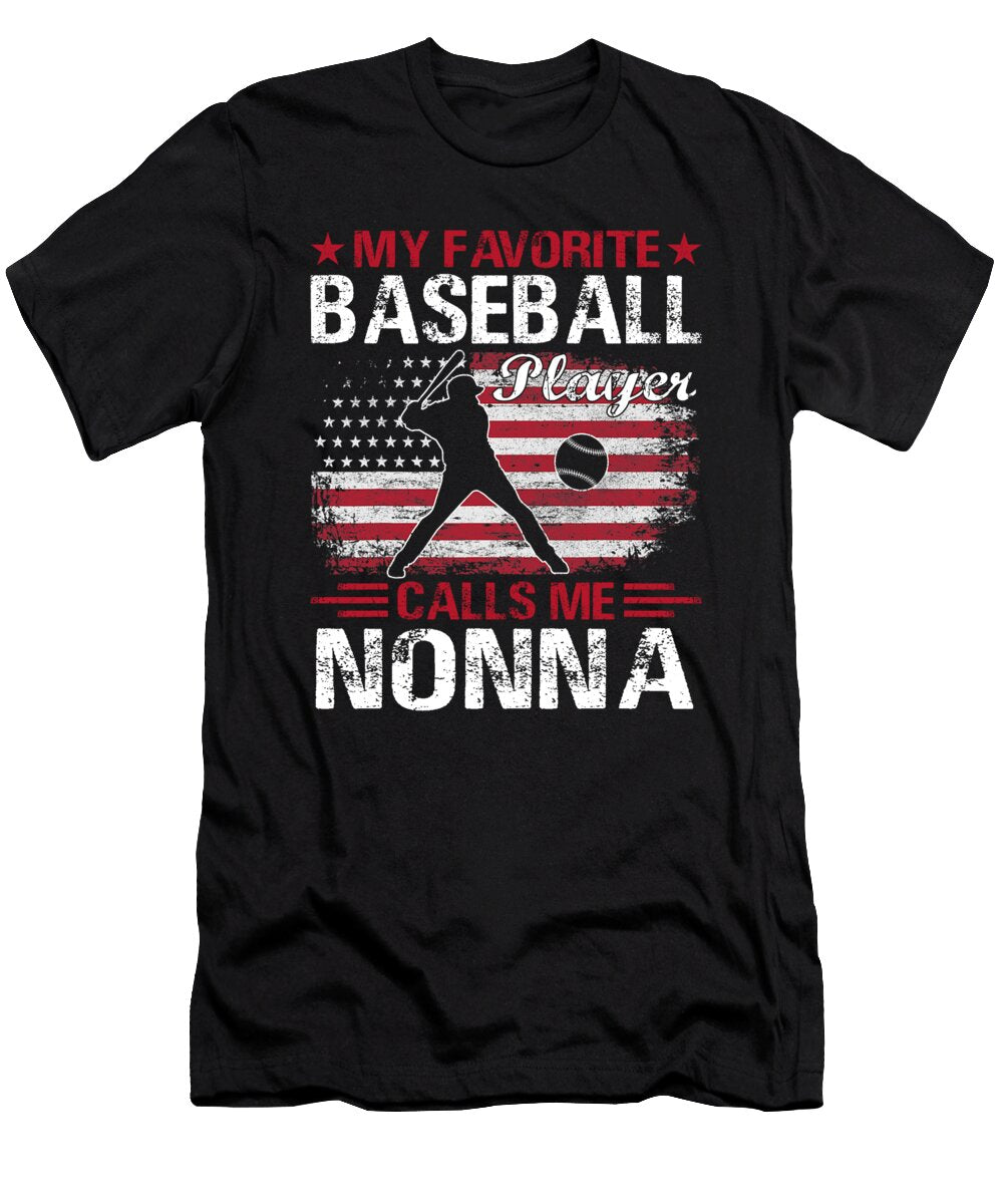 My Favorite Baseball Player Calls Me Nonna Baseball USA Flag Dhbubble T-Shirt