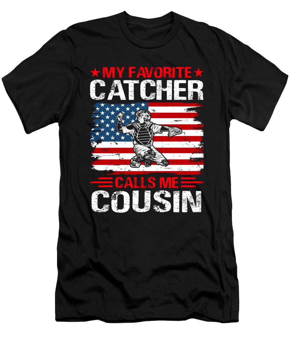 My Favorite Catcher Calls Me Cousin Baseball USA Flag Dhbubble T-Shirt