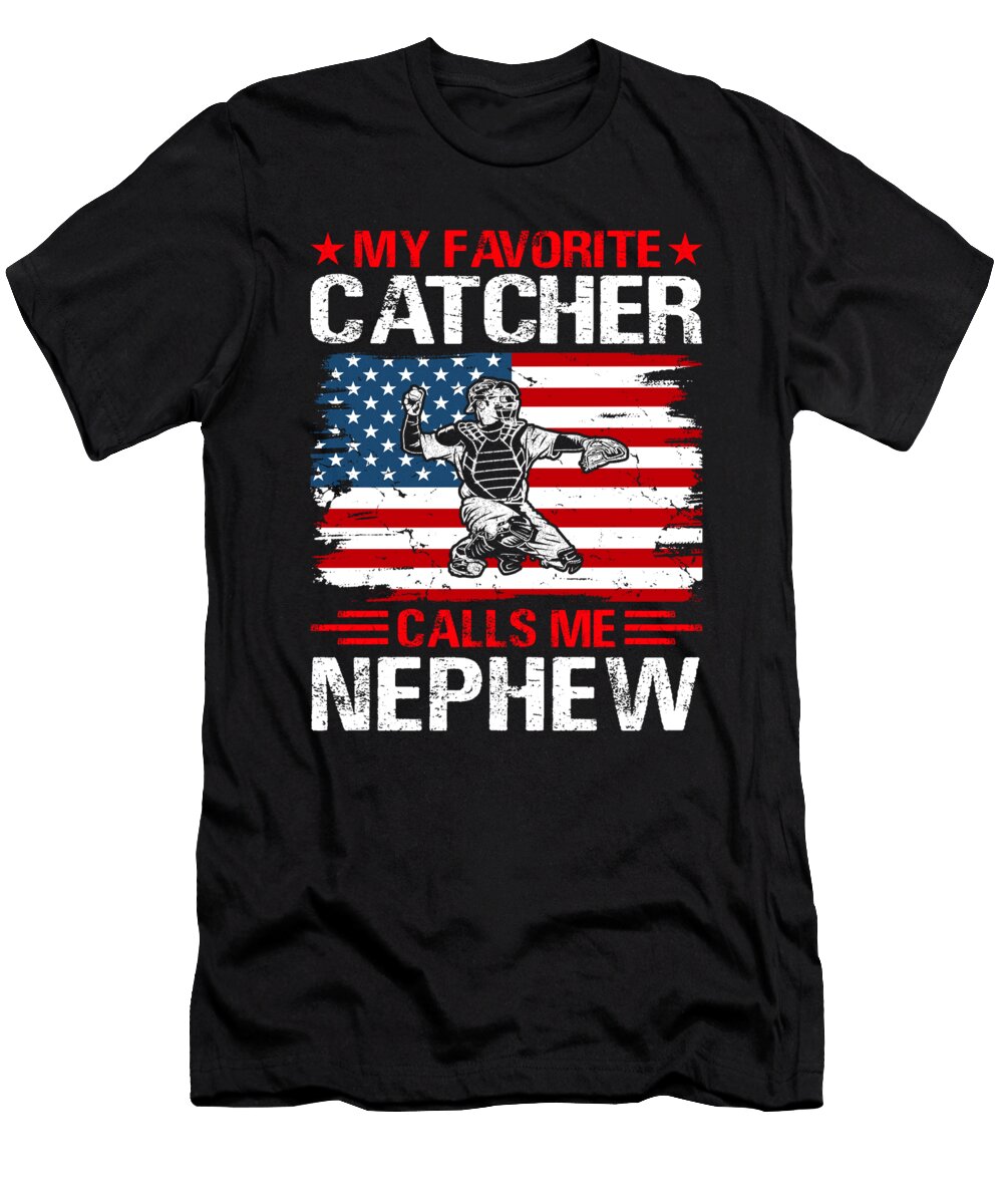 My Favorite Catcher Calls Me Nephew Baseball USA Flag Dhbubble T-Shirt