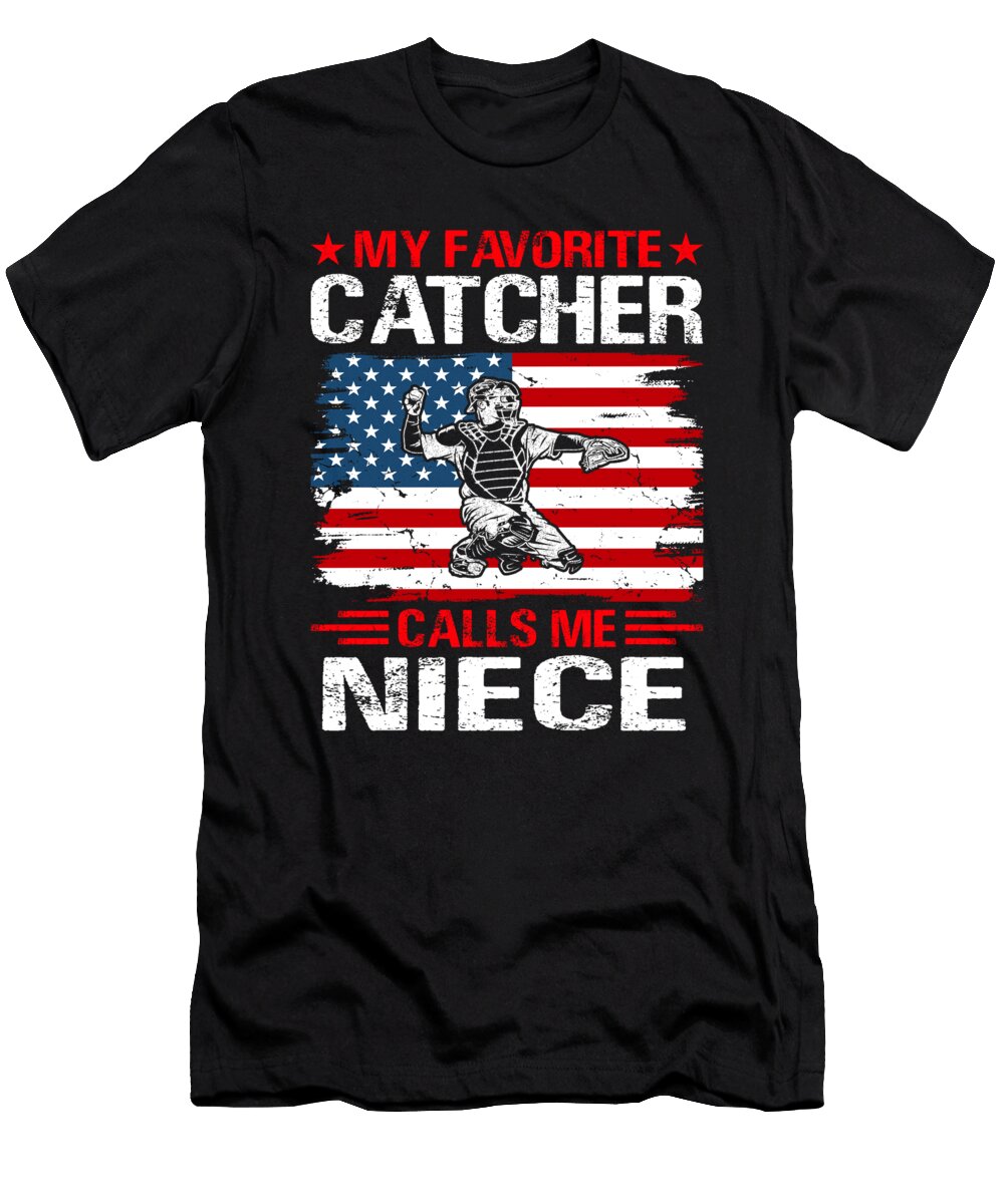 My Favorite Catcher Calls Me Niece Baseball USA Flag Dhbubble T-Shirt