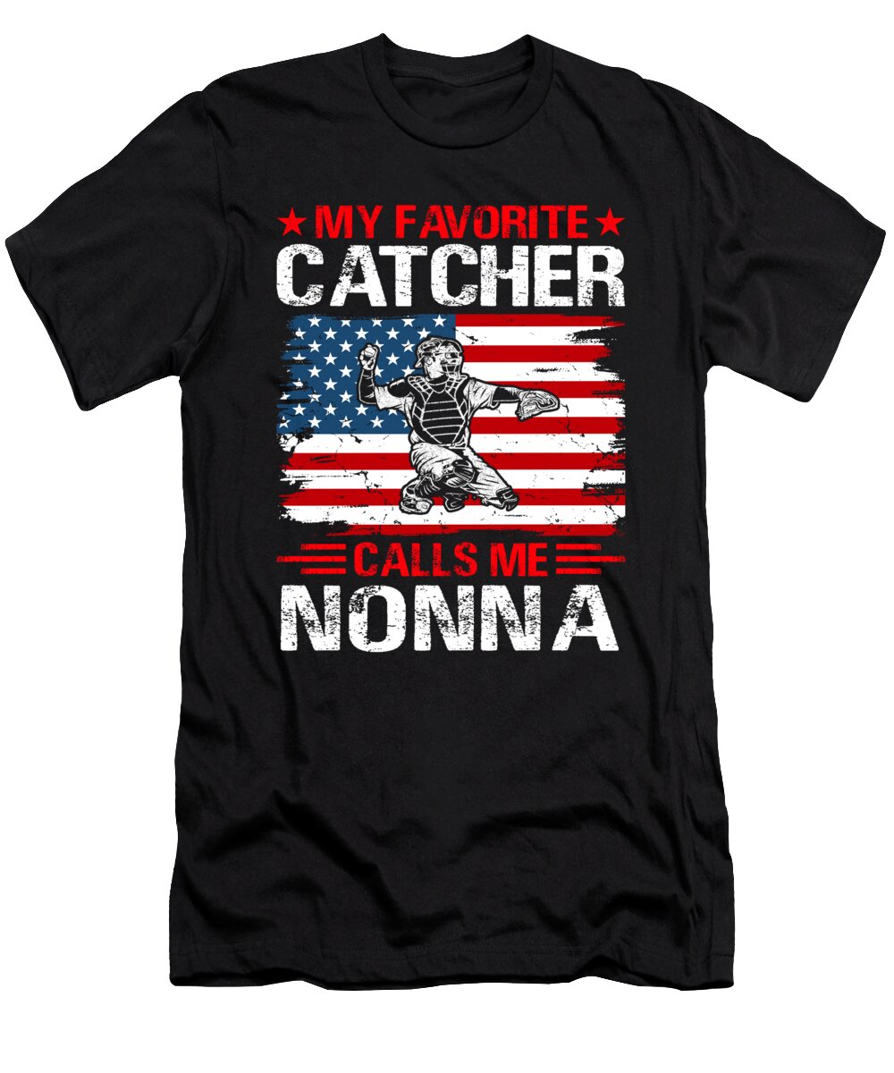 My Favorite Catcher Calls Me Nonna Baseball USA Flag Dhbubble T-Shirt