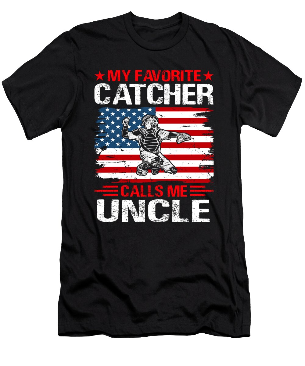My Favorite Catcher Calls Me Uncle Baseball USA Flag Dhbubble T-Shirt