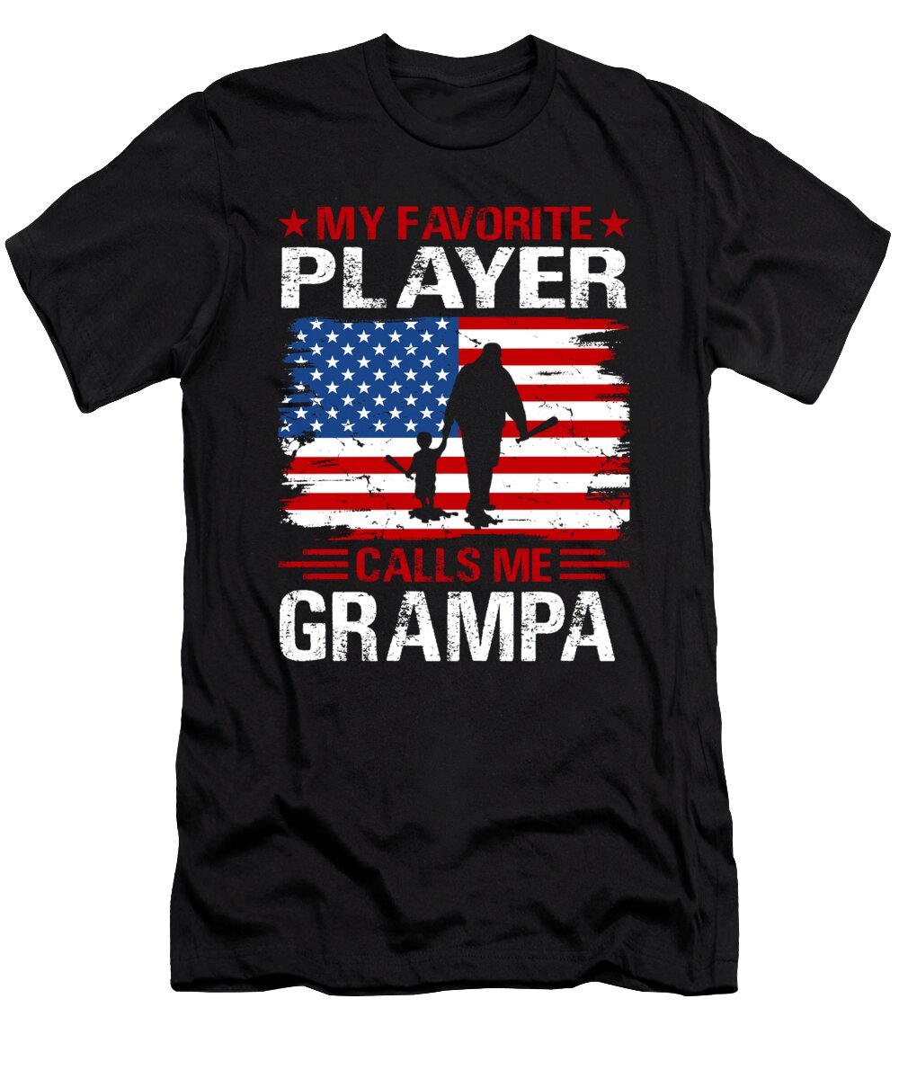 My Favorite Player Calls Me Grampa Baseball USA Flag Dhbubble T-Shirt