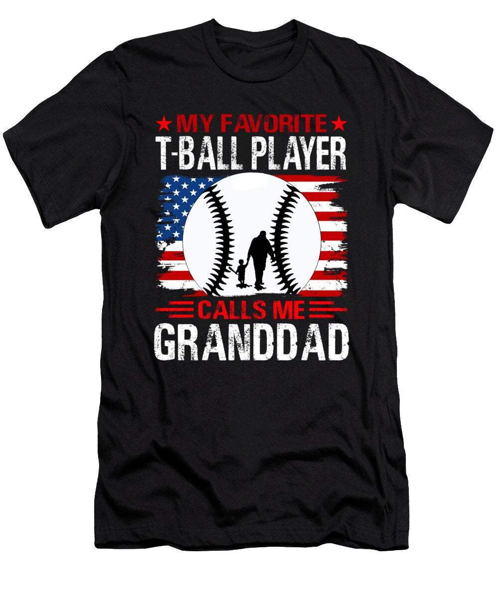 My Favorite T Ball Player Calls Me Granddad Baseball USA Flag Dhbubble T-Shirt