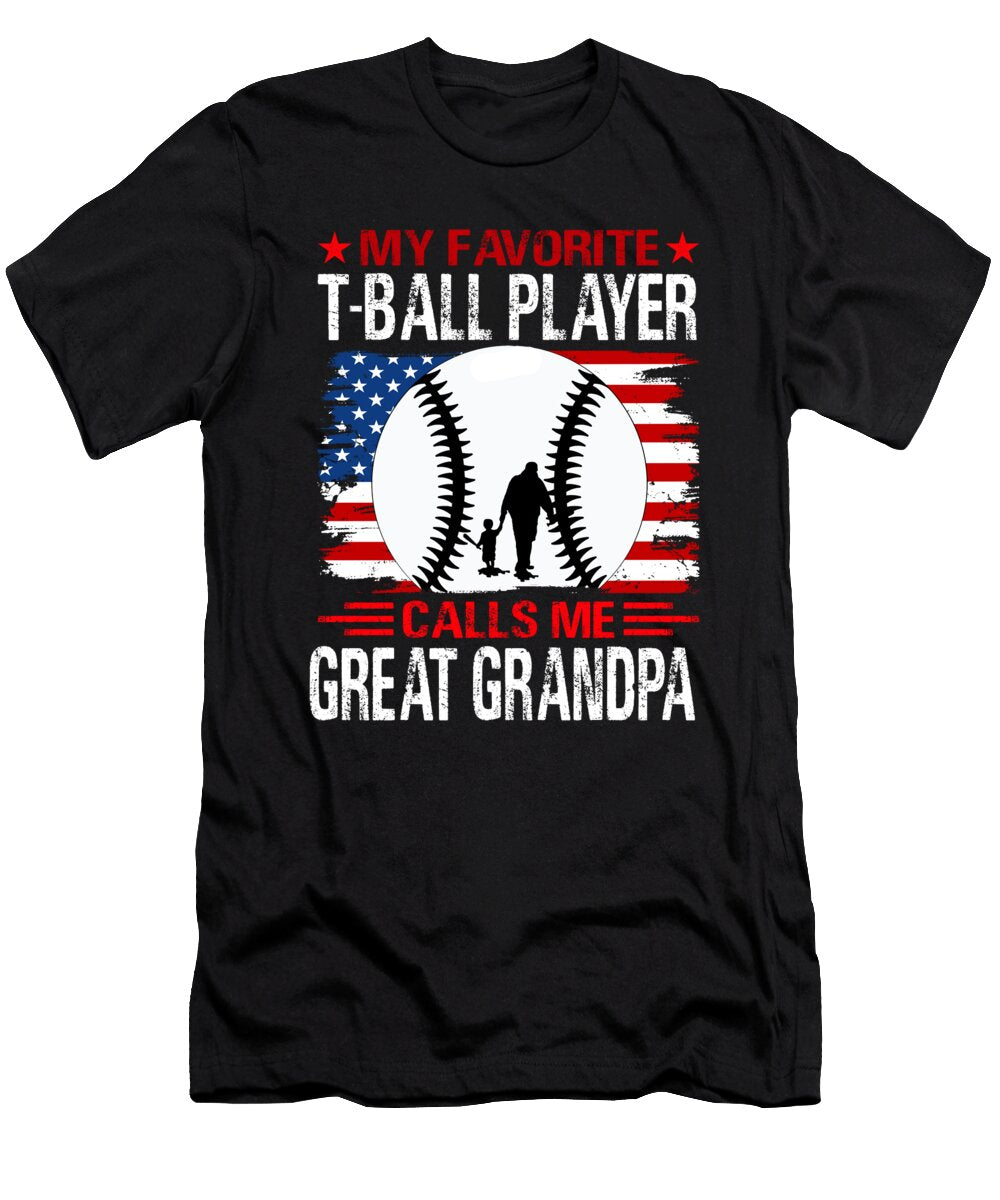 My Favorite T Ball Player Calls Me Great Grandpa Baseball USA Flag Dhbubble T-Shirt