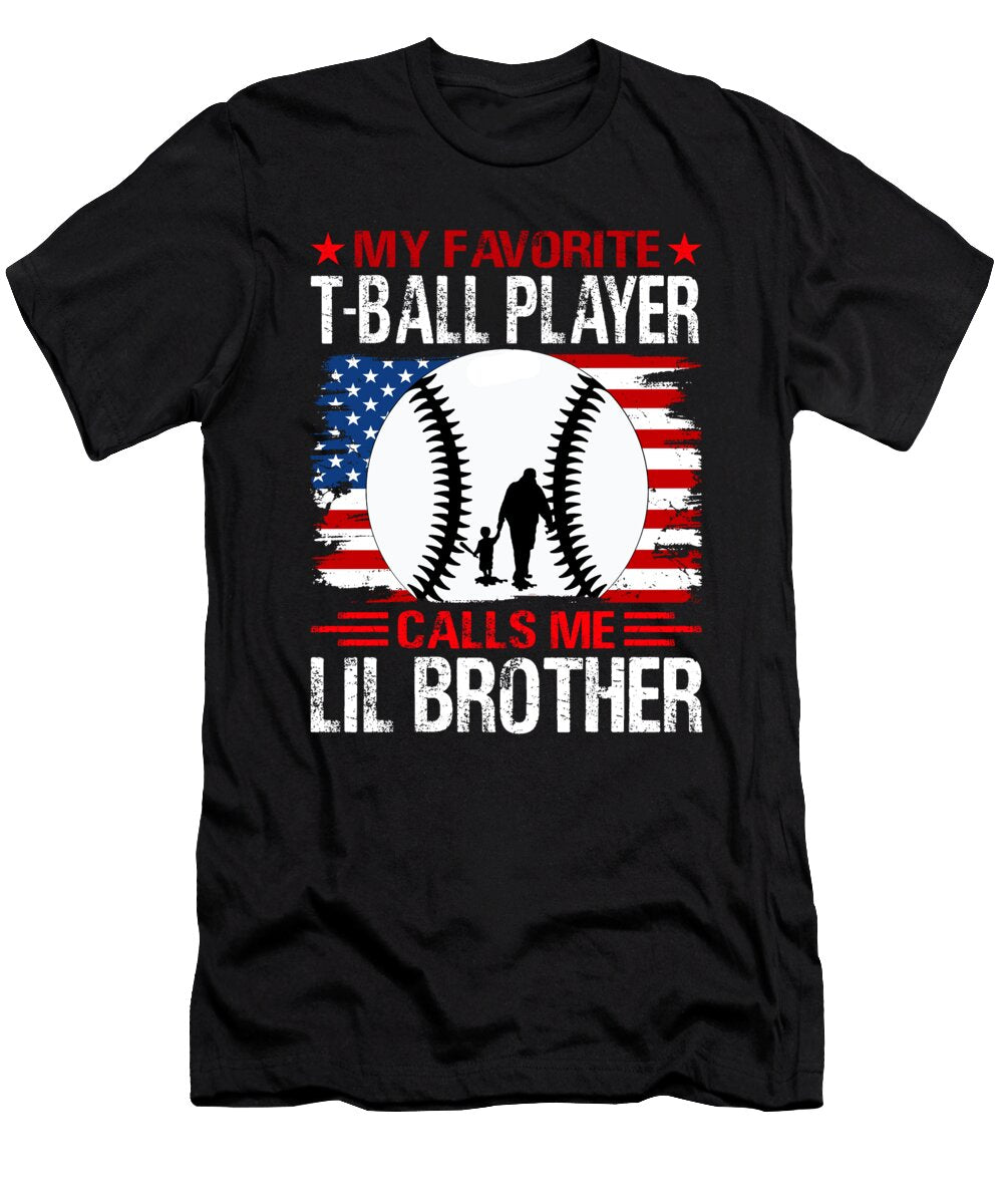 My Favorite T Ball Player Calls Me Lil Brother Baseball USA Flag Dhbubble T-Shirt