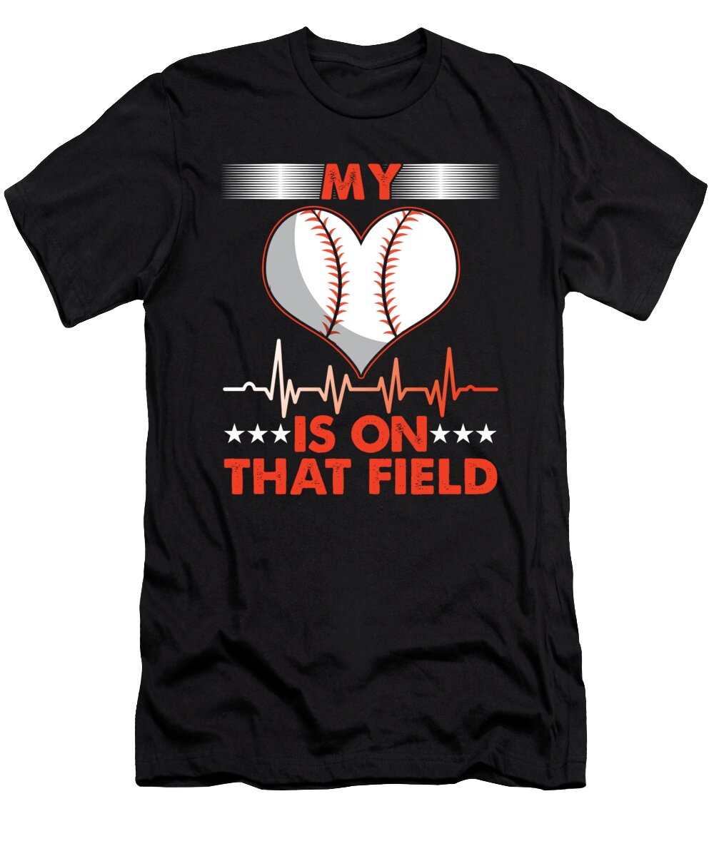 My Heart Is on Field Softball Heartbeat Baseball Gift Thomas Larch T-Shirt