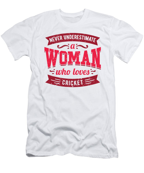 Never Underestimate a Woman Who Loves Cricket Great Saying Gift for Her with This Funny Mug for Women Orange Pieces T-Shirt