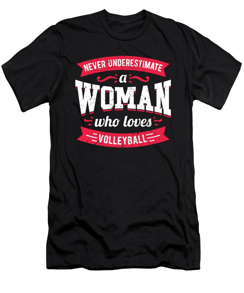 Never Underestimate a Woman Who Loves Volleyball Orange Pieces T-Shirt