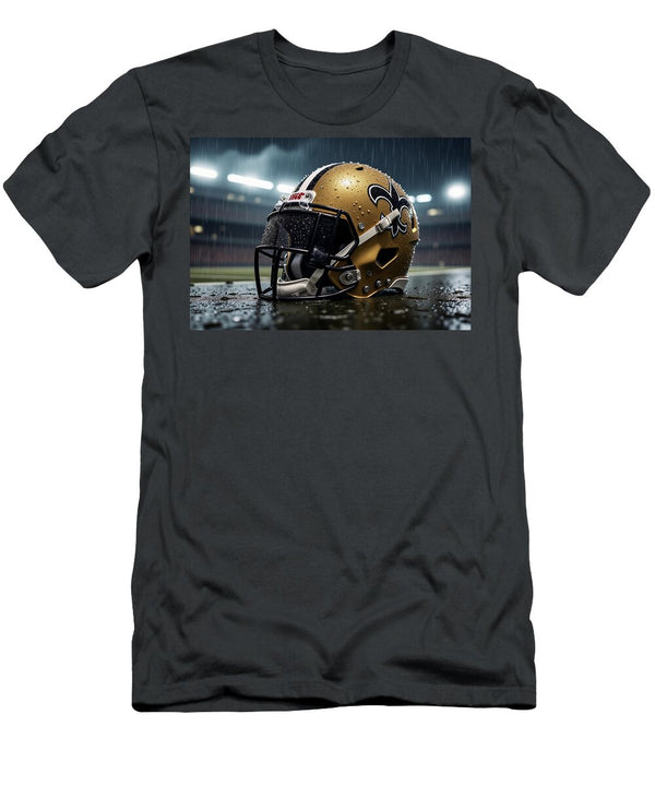 New Orleans Saints Helmet in the Rain Kevin Walker and Pixel Reverie T-Shirt
