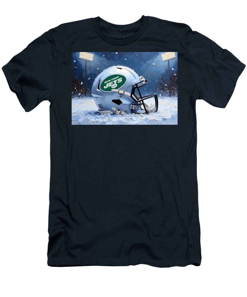New York Jets Helmet in Snow Kevin Walker and Pixel Reverie T-Shirt