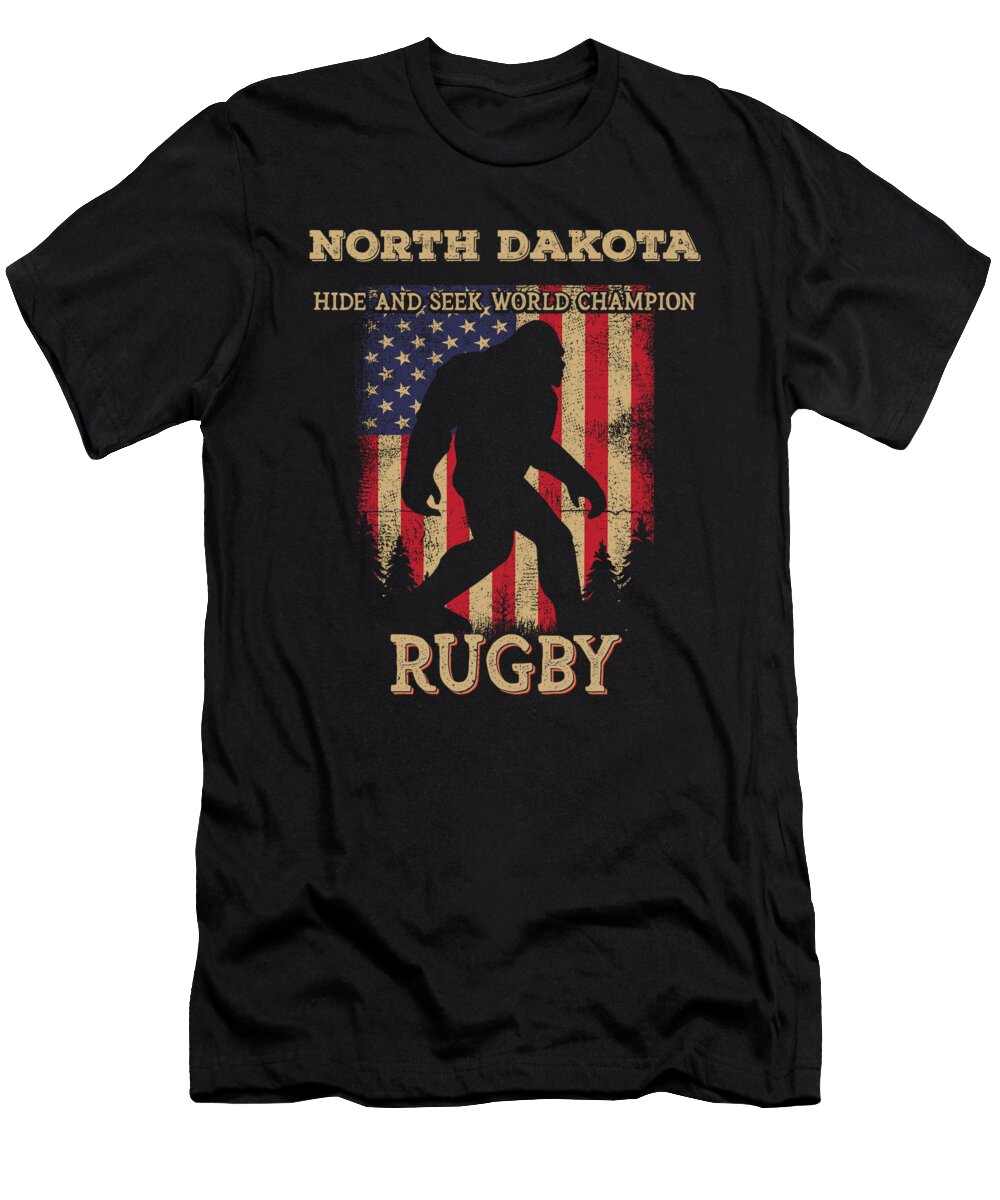 North Dakota Rugby Bigfoot USA Flag Sasquatch Lovers Elsayed Atta T-Shirt