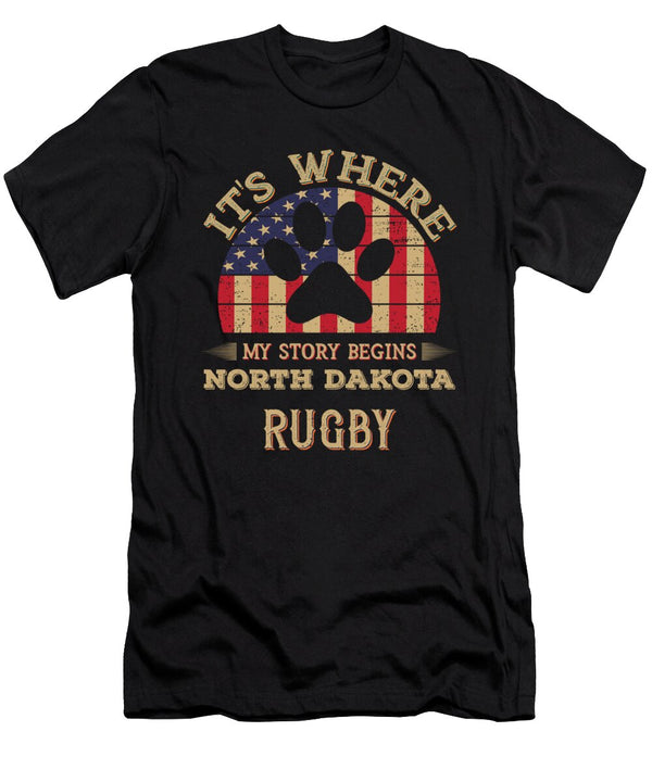 North Dakota Rugby Its Where My Story Begins Keep Your Memories Pet Lovers Elsayed Atta T-Shirt