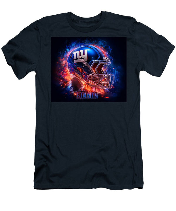 Ny Giants Helmet Flames Kevin Walker and Pixel Reverie T-Shirt