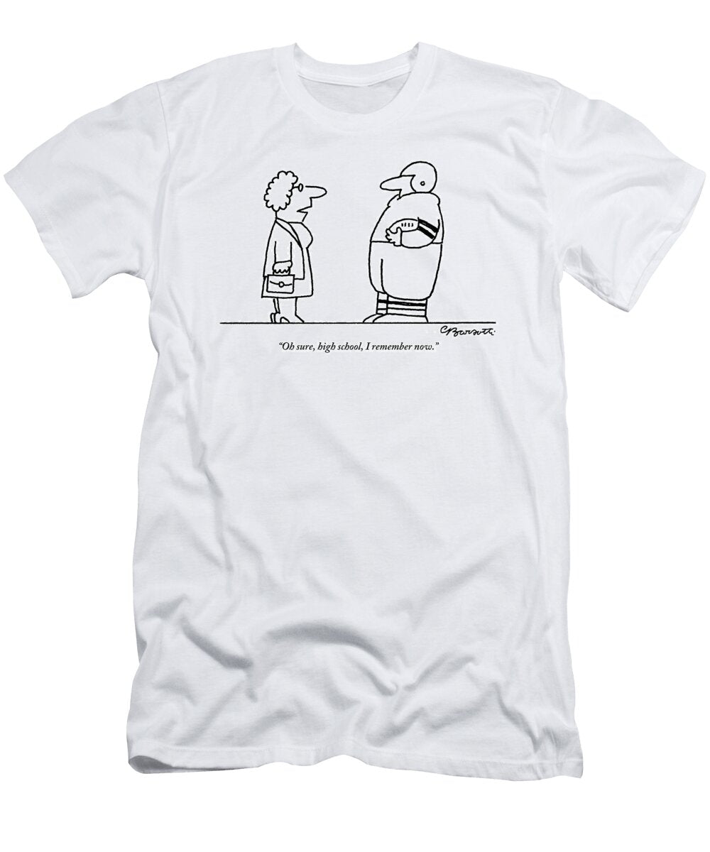 Old Lady Talks to a Beefy Quarterback Holding Charles Barsotti T-Shirt