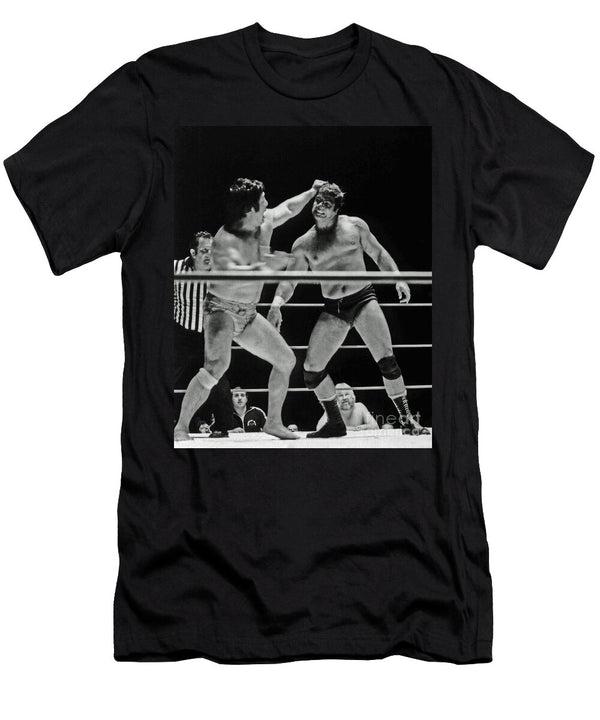 Old School Wrestlers Dean Ho and Don Muraco Battling It Out in the Middle of the Ring Jim Fitzpatrick T-Shirt