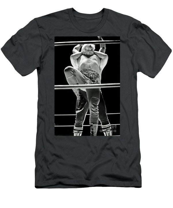 Old School Wrestling with Rock Riddle Struggling to Escape Moondog Maynes Full Nelson Jim Fitzpatrick T-Shirt