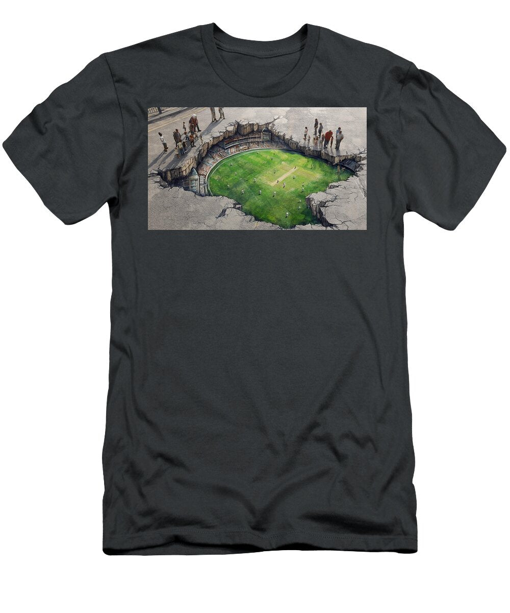 Optical Illusion with Cricket Ground Kevin Walker and Pixel Reverie T-Shirt