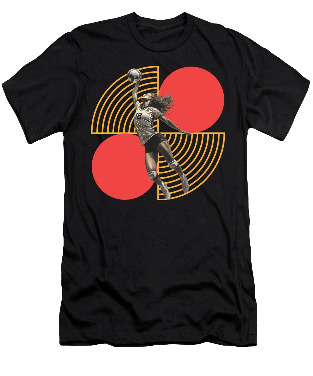 Outside Hitter Volleyball Powerful Spiker on Modern Geometric Background Dream Stuff T-Shirt