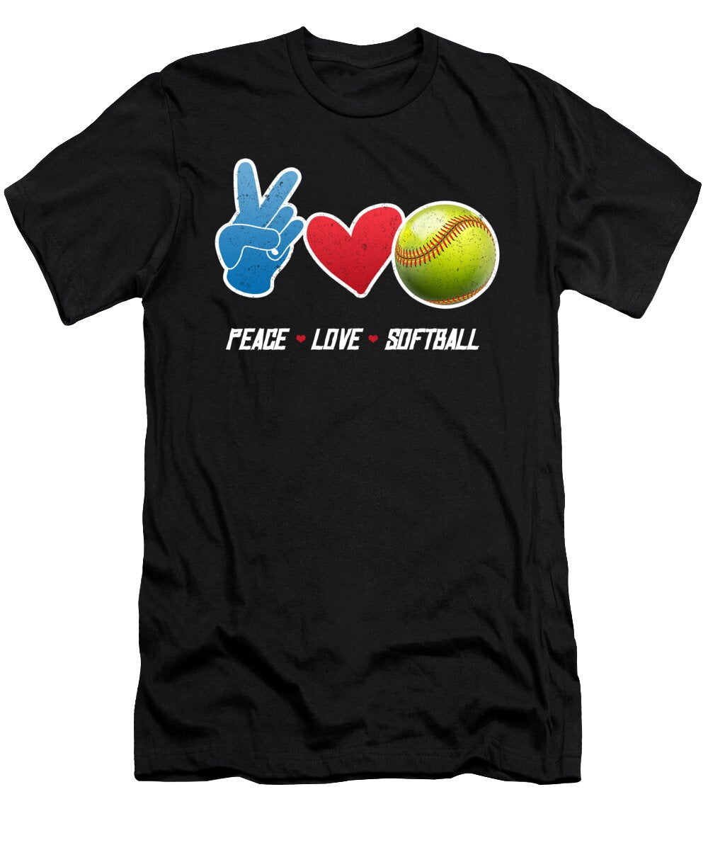 Peace Love Softball Ball Bat Pitcher Catcher Gift Thomas Larch T-Shirt
