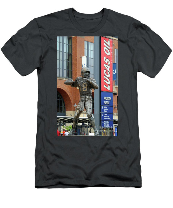 Peyton Manning Statue At Lucas Oil Stadium 4336 Jack Schultz T-Shirt