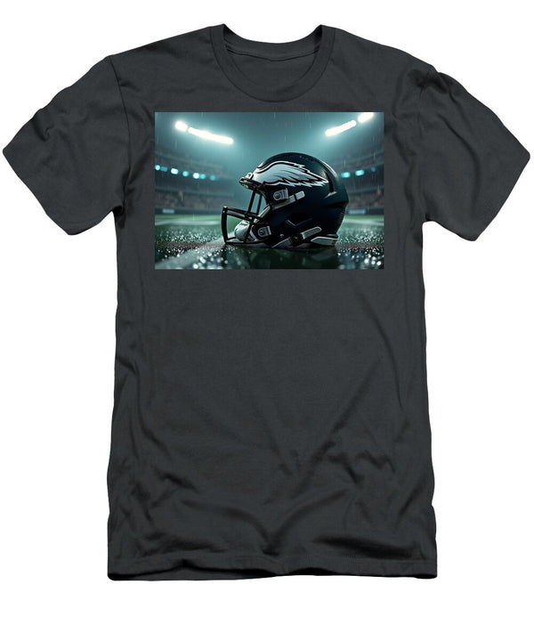 Philadelphia Eagles Helmet in Rainy Stadium Kevin Walker and Pixel Reverie T-Shirt