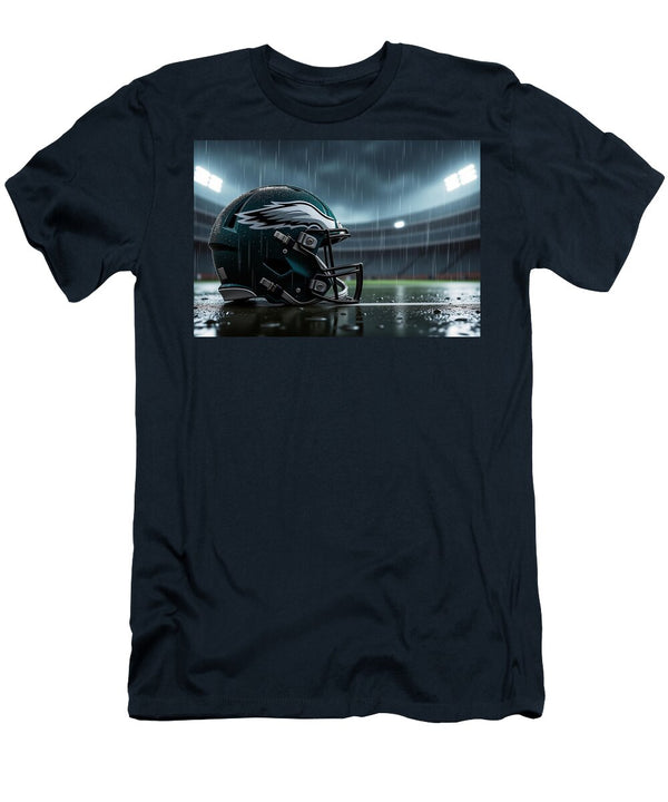 Philadelphia Eagles Helmet on Rainy Field Kevin Walker and Pixel Reverie T-Shirt