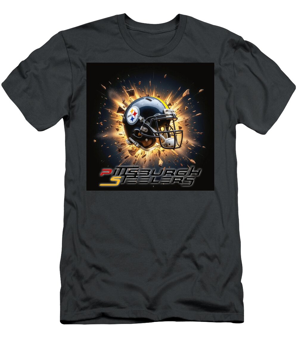 Pittsburgh Steelers Helmet Explosion Kevin Walker and Pixel Reverie T-Shirt