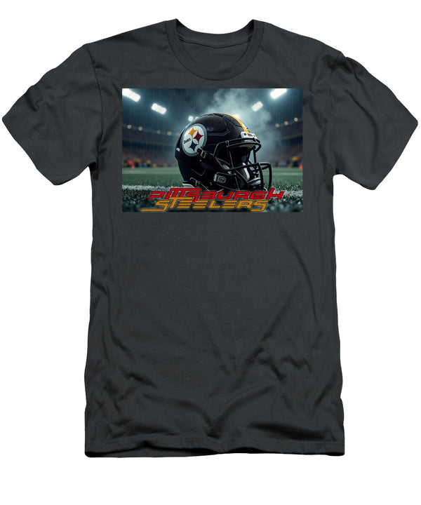 Pittsburgh Steelers Helmet on Field Kevin Walker and Pixel Reverie T-Shirt