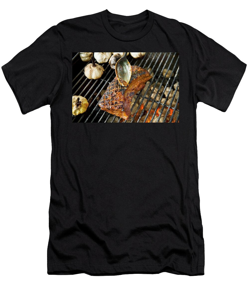 Pork and Garlic Cloves on a Grill Lode Greven Photography T-Shirt