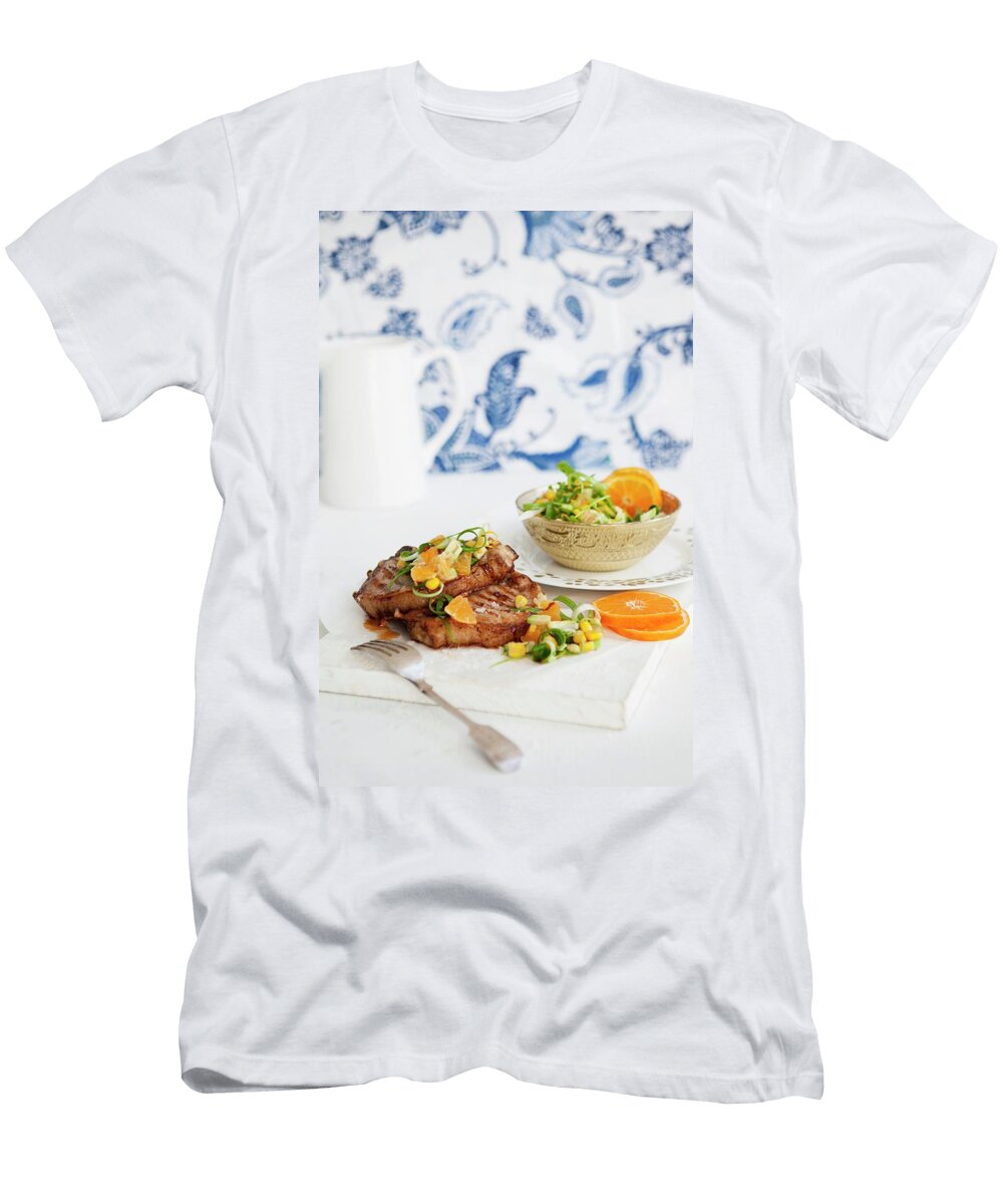 Pork Chops in a Spicy Clementine and Avocado Salsa with Sweetcorn Great Stock T-Shirt