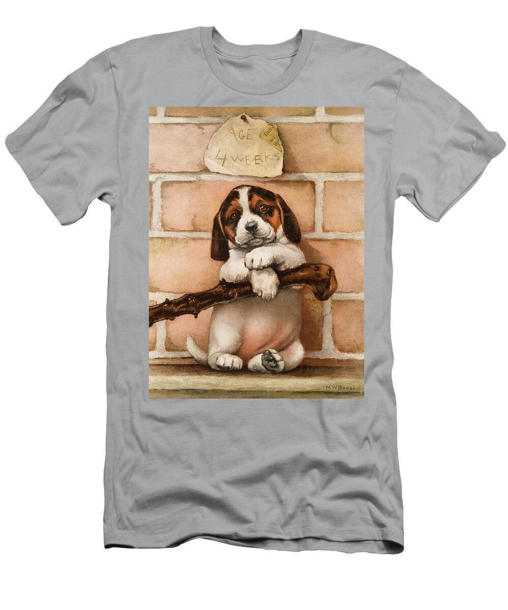 Portrait of Dog with Stick and Brick Wall American School T-Shirt