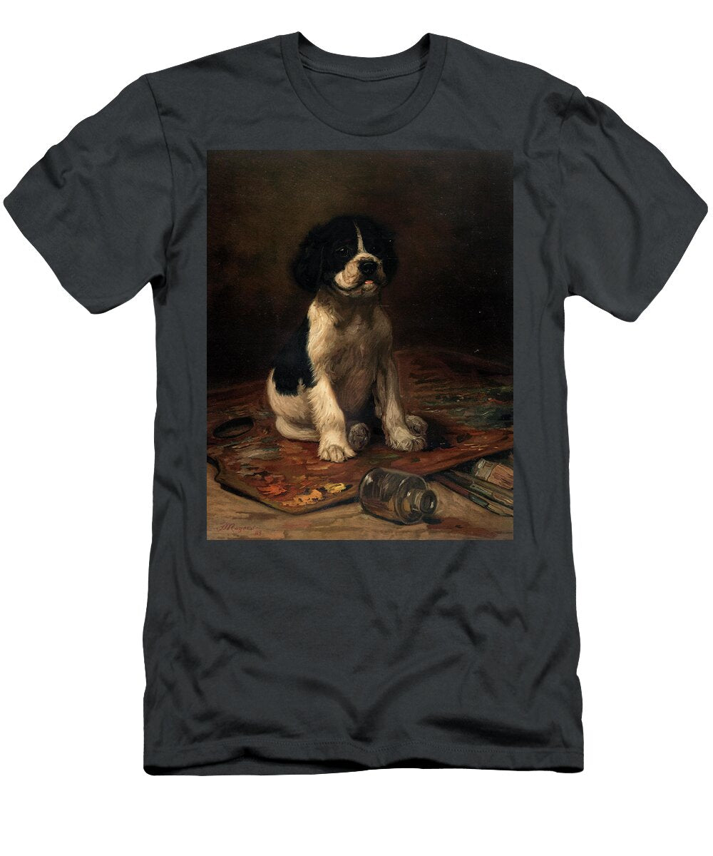 Portrait of Puppy Surrounded By Painting Materials American School T-Shirt